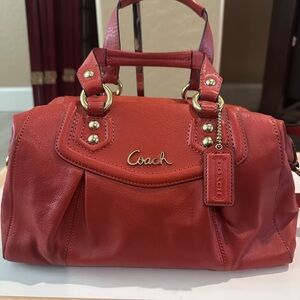 Coach Red Leather Satchel with Gold Hardware
